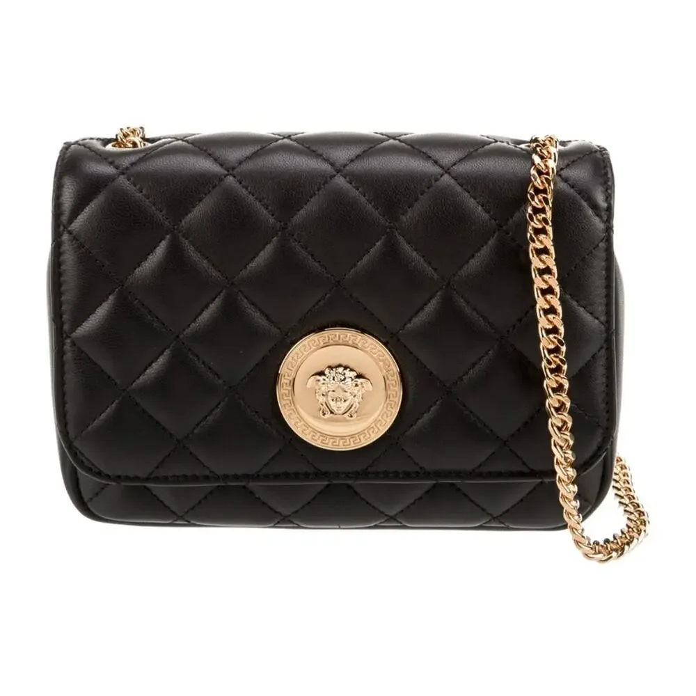 NWT VERSACE Medusa luxury black calfskin quilted gold hardware mini shoulder bag